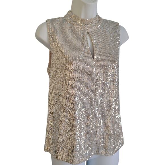 Calvin Klein Gold sequins Keyhole top SM Petite Holiday Ready Blinky - Picture 12 of 13